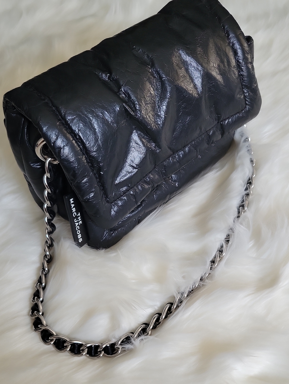 Marc Jacobs Black Quilted Shoulder Bag with Silver Chain